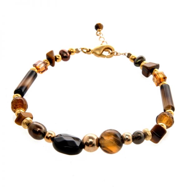 bracelet, Bracelet Vénus Agate marron plaqué or, bijoux fantaisie, créateur de bijoux, made in France, Antibes, Juan les pins
