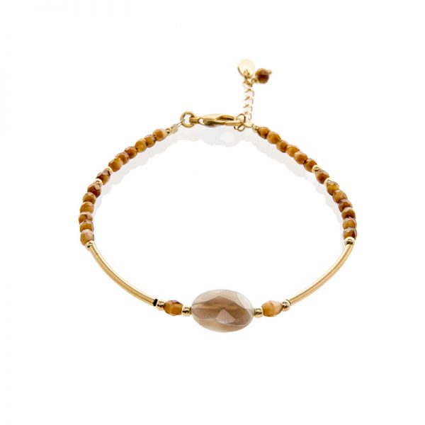 Bracelet Saturne marron plaqué or: bracelet, bijoux fantaisie, made in France, Antibes, Juan les pins