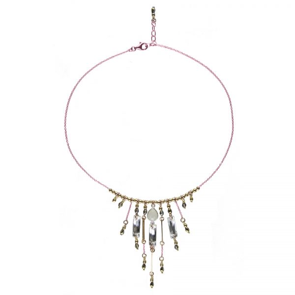 Collier Scarlett Blanc plaqué or rose, collier argent, bijoux haute fantaisie, bijoux de créateur, création artisanales, made in France, Antibes, Juan les pins