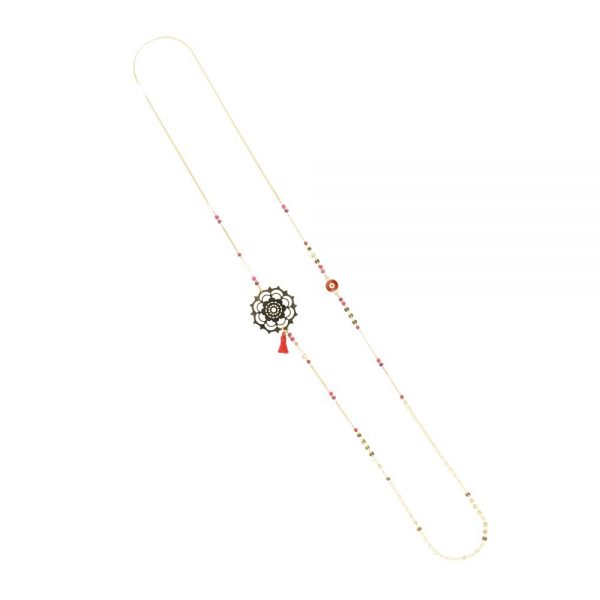 Sautoir Mandala plaqué or rouge, bijoux fantaisie, bijoux de créateur, made in France, sautoir, cote d'azur