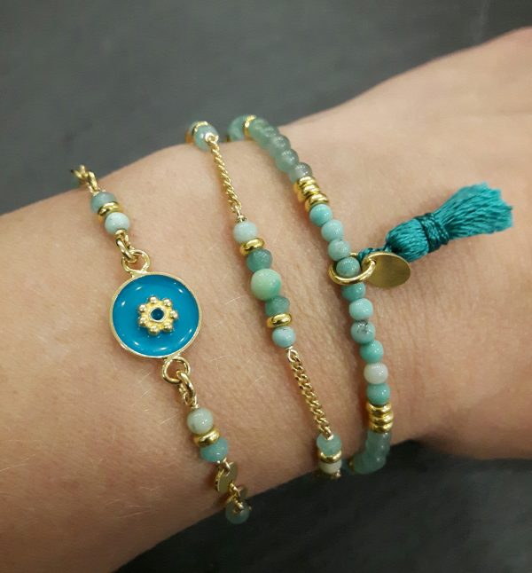 Bracelet Tara plaqué or bleu, bijoux fantaisie, bijoux de créateur, made in France, bracelet