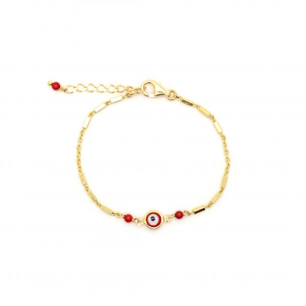 Bracelet Evil eye rouge plaqué or, bijoux fantaisie, bijoux de créateur, made in France, Antibes, Juan les pins