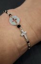 Bracelet Croix Onyx noir argent , bijoux fantaisie, bijoux de créateur, made in France, Antibes Juan les pins