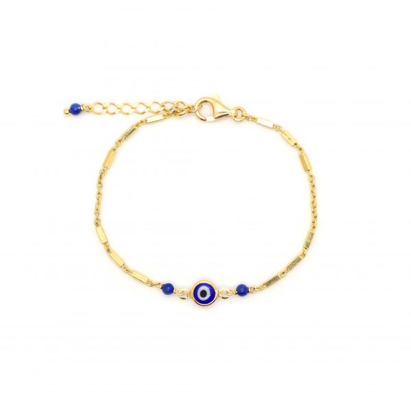 Bracelet Evil eye bleu doré or fin 24 carats , bijoux fantaisie, bijoux de créateur, made in France, Antibes, Juan les pins