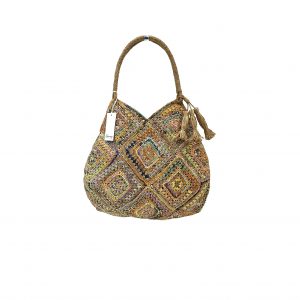 Sac Fourre tout Ramena Karo crocheté à la main 100 % raphia